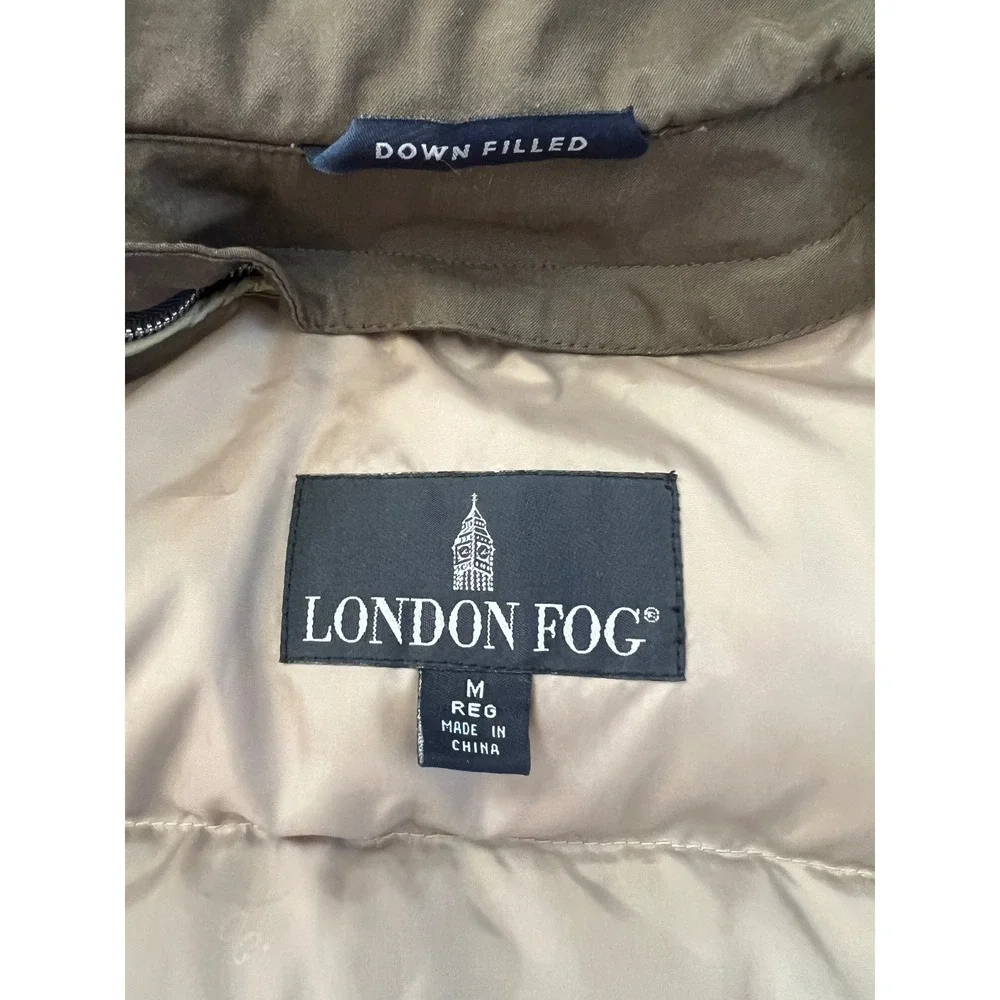 Vintage London Fog Mens Tan Down Filled Parka Hooded Coat Medium removable liner